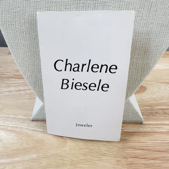 VTG Artisan Necklace Charlene Biesele Mother of Pearl Bead & Repousse Brass 20" - Picture 7 of 14